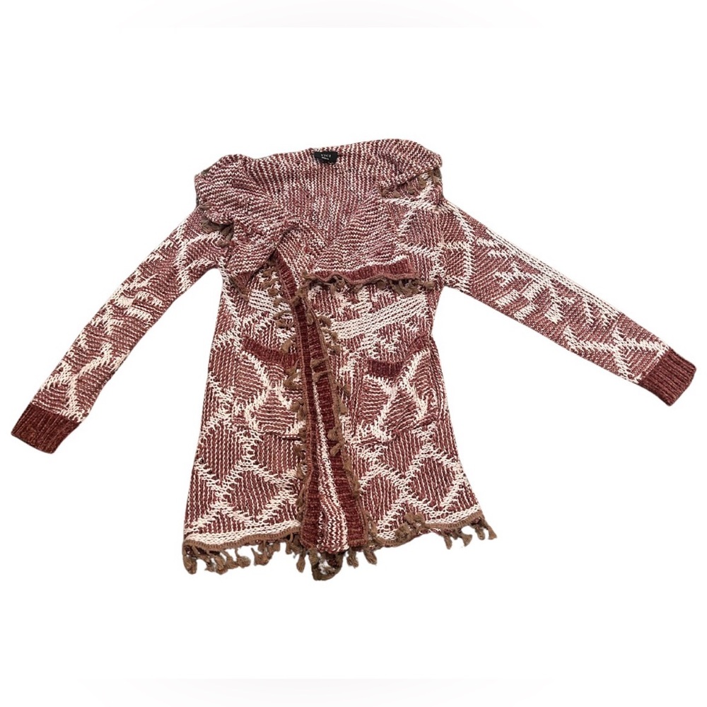 Vici Chenille Knit Fringe Cardigan | Size Medium | Pink/Multi